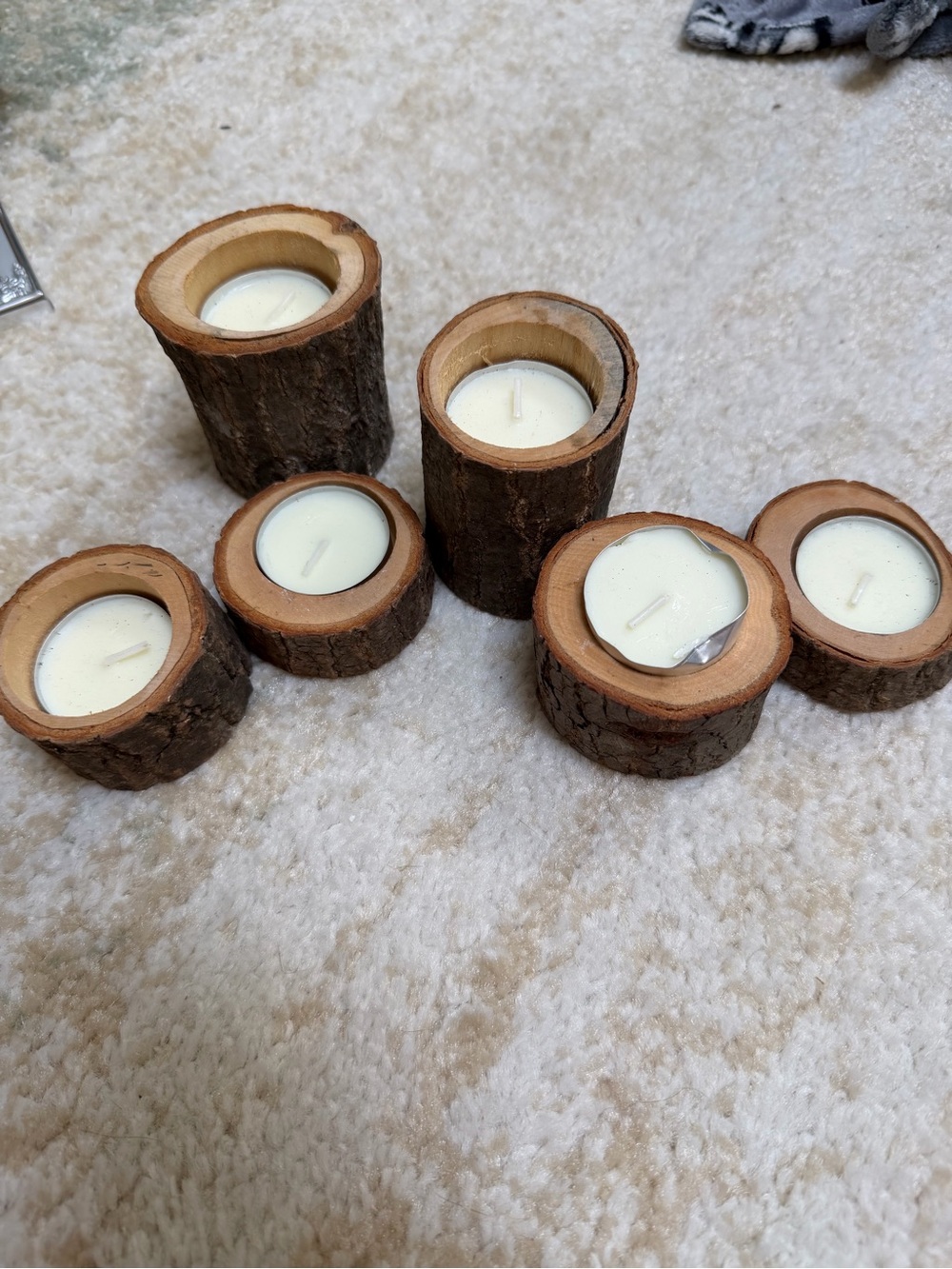 Rustic Wood Log Tea Light Candle Holders - Natural Brown